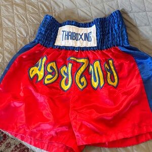Men's Red and Blue Thai Boxing Shorts Vintage